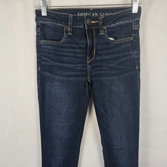 American Eagle Jegging Women's 2 Long Blue Next Level Stretch Dark Wash Ankle - Picture 2 of 16